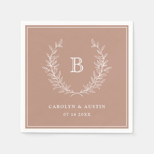 Elegant Blush Laurel Wreath Wedding Monogram Napkins