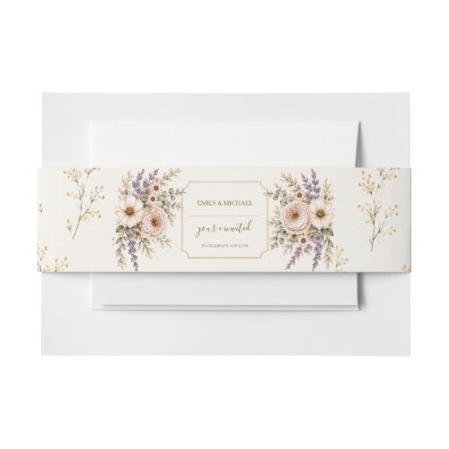 Elegant Blush Lavender Floral Wedding Invitation Belly Band