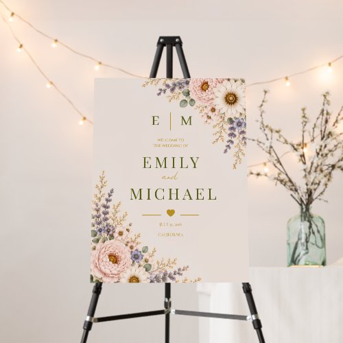 Elegant Blush Lavender Floral Wedding Welcome Sign
