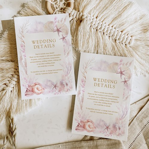 Elegant Blush Lavender Ocean Beach Wedding Details Enclosure Card