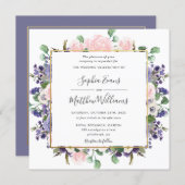 Elegant Blush Lavender Purple Floral Gold Wedding Invitation (Front/Back)