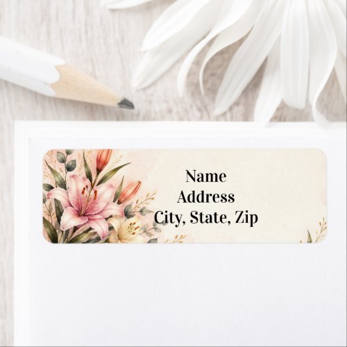 Elegant Blush Lily and Gold Botanical  Label