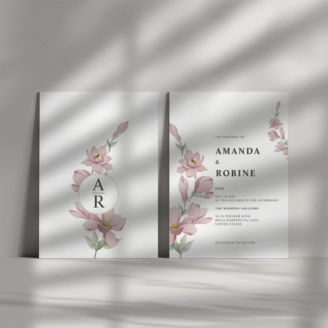 Elegant Blush Magnolia Wedding Invitation (Creator Uploaded)