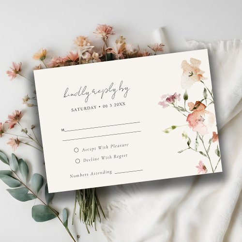 Elegant Blush Meadow Floral Watercolor Wedding RSVP Card