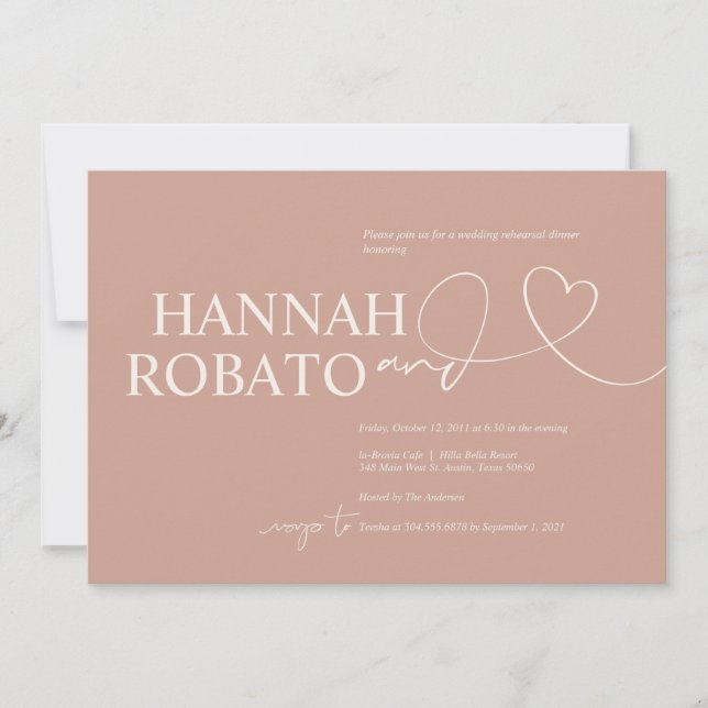 Elegant Blush Minimalism Wedding Rehearsal Dinner Invitation (Front)