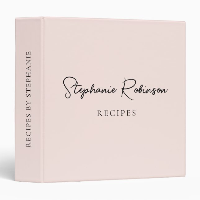 Elegant Blush Monogram Script Cookbook Recipe  3 Ring Binder (Front/Spine)