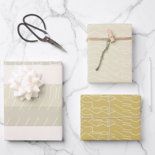 Elegant Blush Mustard Yellow Geometric Pattern Wrapping Paper Sheets (Front)