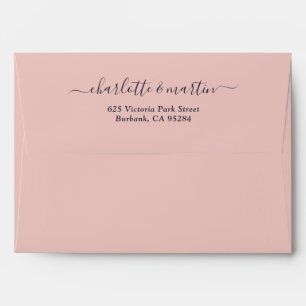 Elegant Blush Navy Blue Return Address Wedding Envelope