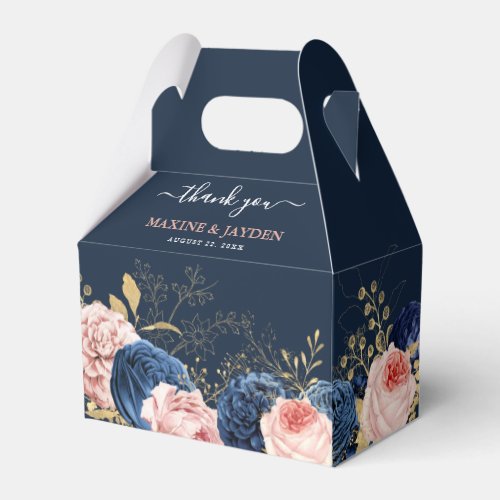 Elegant Blush  Navy Floral Wedding Thank You  Favor Boxes