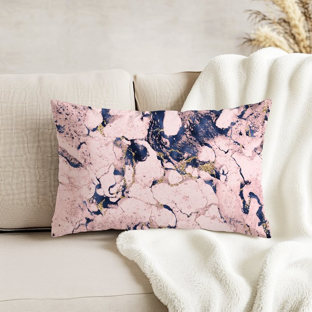 Elegant Blush Navy Gold Marble Accent Pillow (Creator Uploaded)