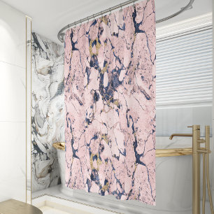 Elegant Blush Navy Gold Marble Shower Curtain