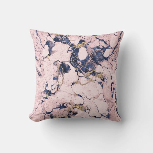 Elegant Blush Navy Gold Marble Throw Pillow