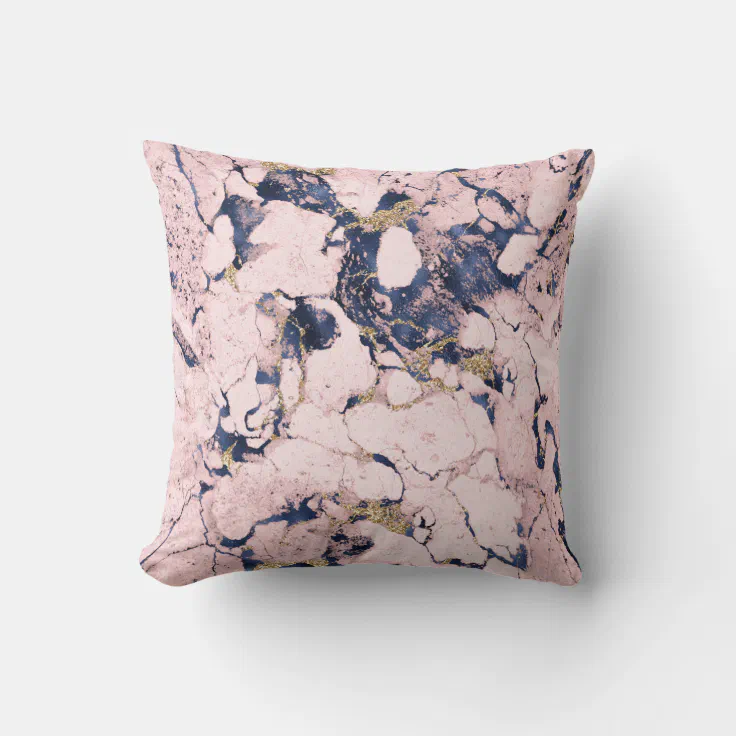 Elegant Blush Navy Gold Marble Throw Pillow Zazzle