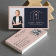 Elegant Blush & Navy Professional Real Estate  Business Card at Zazzle