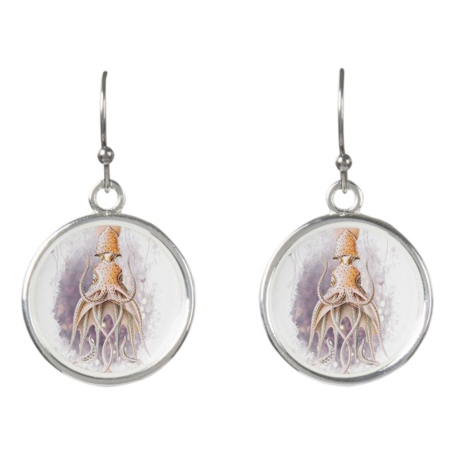Elegant Blush Octopus by Ernst Haeckel Earrings (Front)