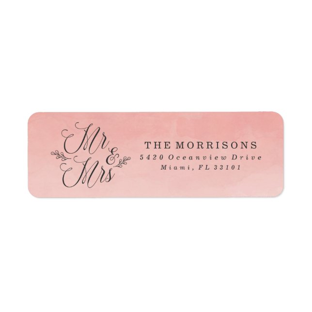 Elegant Blush Ombre Watercolor | Wedding Label (Front)