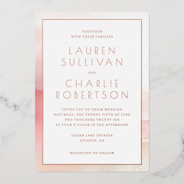 Elegant Blush Ombre Wedding Invitation Foil Invitation (Front)