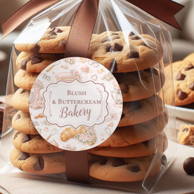 Elegant Blush Patisserie Bakery Business Classic Round Sticker (Creator Uploaded)