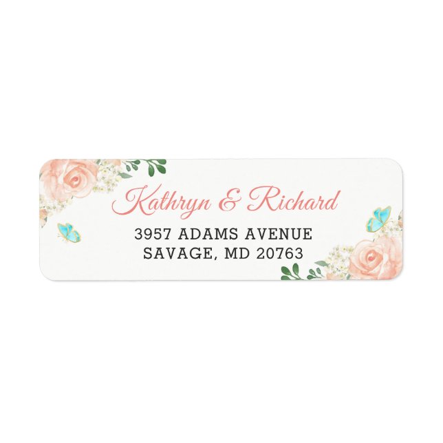 Elegant Blush Peach Botanic Garden Wedding Label (Front)
