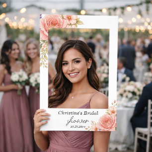 Elegant Blush Peach Floral Bridal Shower Selfie Frame