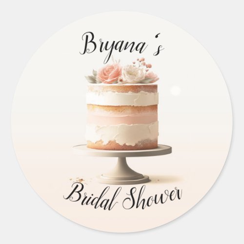 Elegant Blush Peach Floral Cake Bridal Shower  Classic Round Sticker