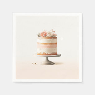 Elegant Blush Peach Floral Cake Bridal Shower Napkins