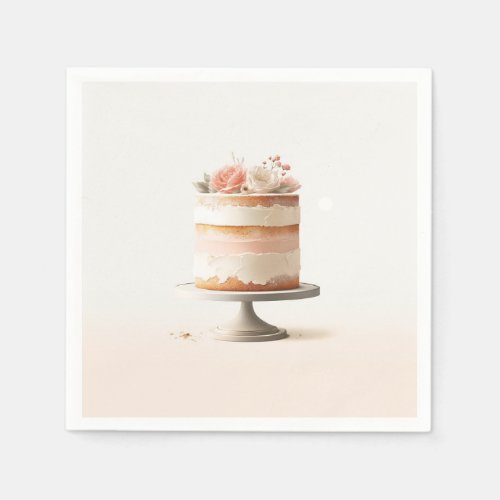 Elegant Blush Peach Floral Cake Bridal Shower  Napkins