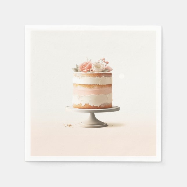 Elegant Blush Peach Floral Cake Bridal Shower  Napkins (Front)