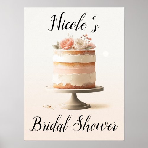 Elegant Blush Peach Floral Cake Bridal Shower Poster