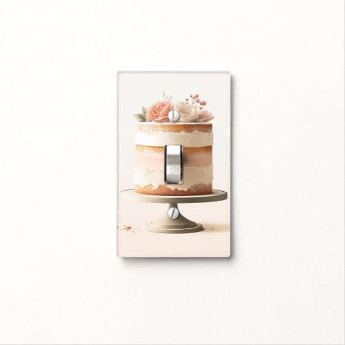 Elegant Blush Peach Floral Cake Kitchen Bakery Light Switch Cover