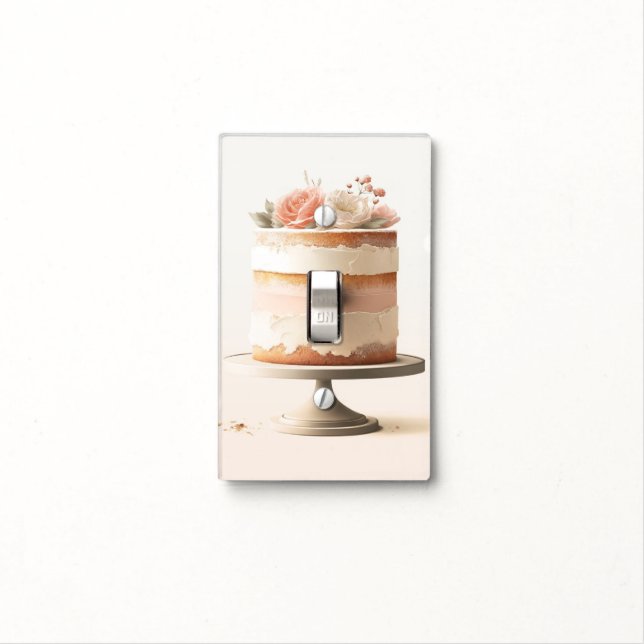 Elegant Blush Peach Floral Cake Kitchen Bakery Light Switch Cover (In Situ)