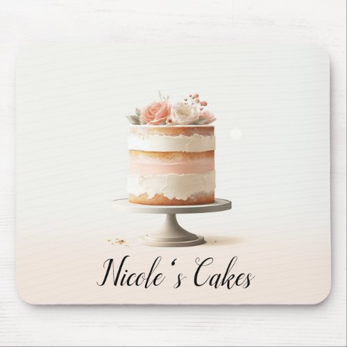 Elegant Blush Peach Floral Cake Kitchen Bakery Mouse Pad