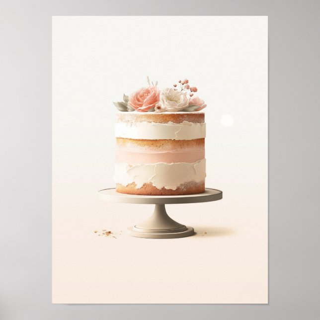 Elegant Blush Peach Floral Cake Kitchen Bakery Poster (Front)
