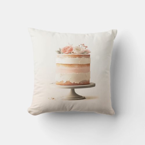Elegant Blush Peach Floral Cake Kitchen Bakery Throw Pillow
