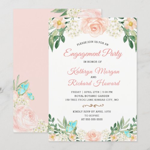 Elegant Blush Peach Floral Spring Engagement Party Card