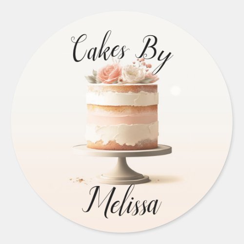 Elegant Blush Peach Floral Wedding Cake Bakery  Classic Round Sticker