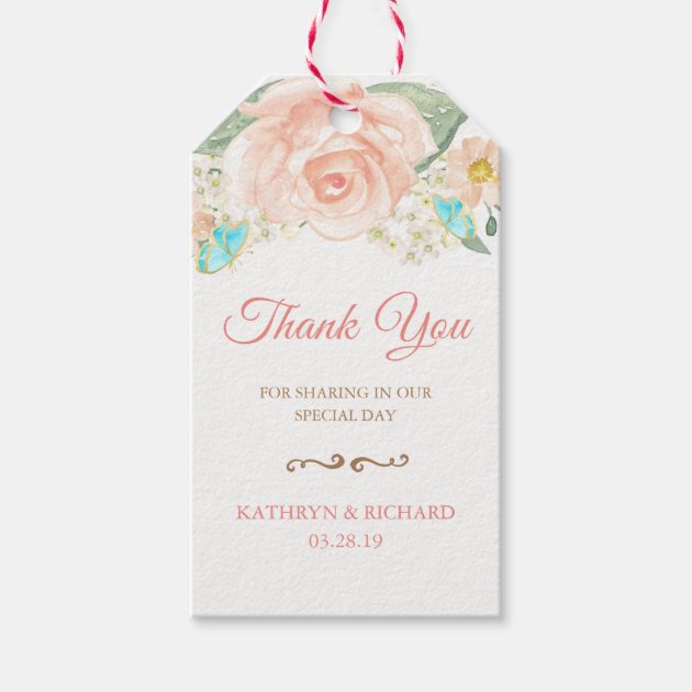Elegant Blush Peach Floral Wedding Thank You Gift Gift Tags