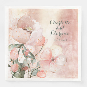Elegant Blush Peach Peony And Rose Gold Wedding Paper Dinner Napkins