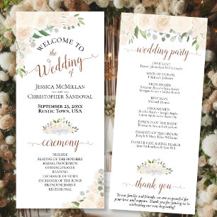 Elegant Blush Peach Watercolor Floral Wedding Program