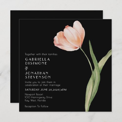 Elegant Blush Peach Watercolor Tulip Wedding   Invitation