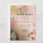 Elegant Blush Peacock Peony Flowers Bridal Shower Invitation (Front)