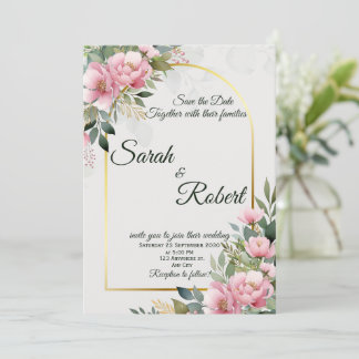 Elegant Blush Peony Floral Save The Date Card