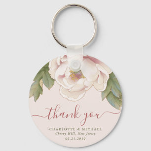 Elegant Blush Peony Floral Thank You Wedding Favor Keychain