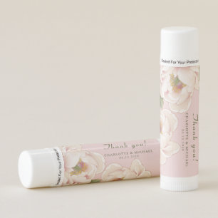 Elegant Blush Peony Floral Thank You Wedding Favor Lip Balm