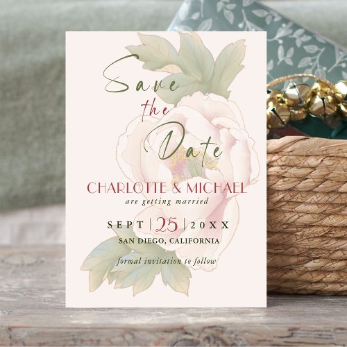 Elegant Blush Peony Rose Wedding Save the Date Magnetic Invitation