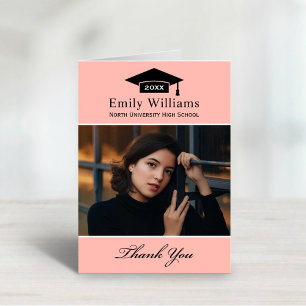 Elegant Blush Personalized Graduation Photo Letterpress Thank You Card