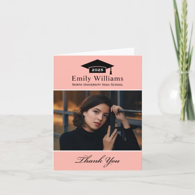 Elegant Blush Personalized Graduation Photo Thank You Card (Front)