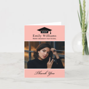 Elegant Blush Personalized Graduation Photo Thank You Card