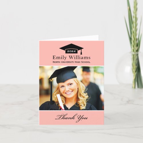 Elegant Blush Personalized Graduation Photo Thank You Card