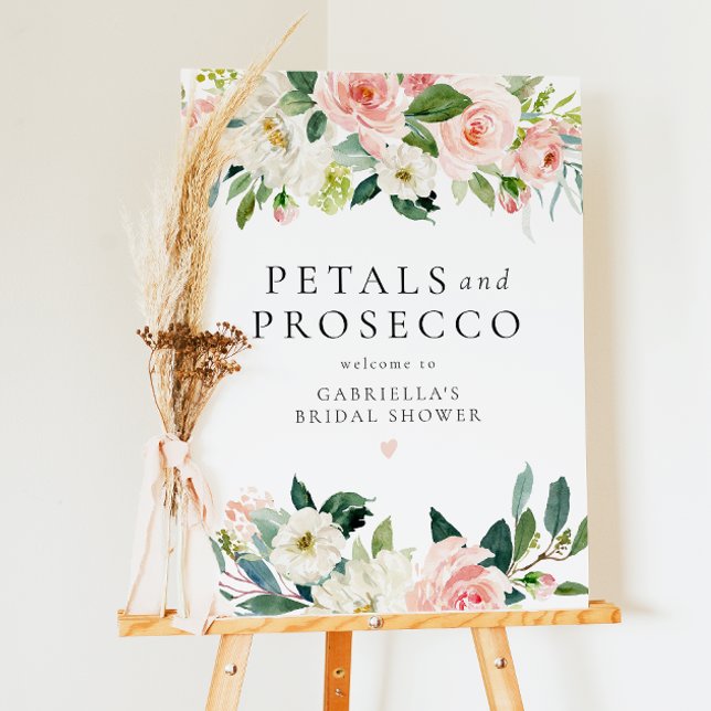 Elegant Blush Petals & Prosecco Bridal Shower Foam Board (Creator Uploaded)